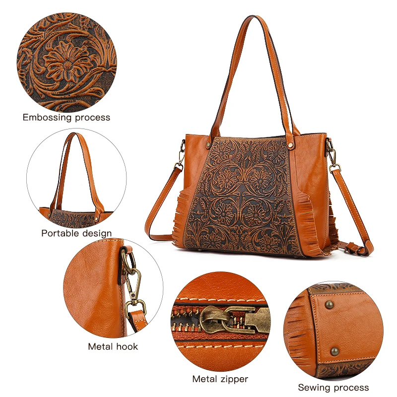 Embossed Vintage Style Luxury Tote Bags - Durable & Elegant