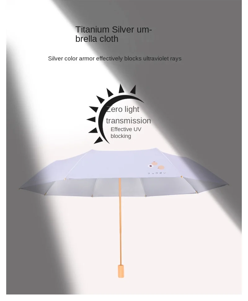 Dilee Japanese Design aluminum fiberglass frame Wood Handle Titanium Silver Coating uv cut Sunscreen Customized fold Umbrella