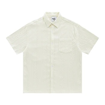 New Arrival Men's Dark Gray Stripe Short Sleeve Shirt 100% Cotton Space Dyed Modern Design Popular ODM Supply for Spring