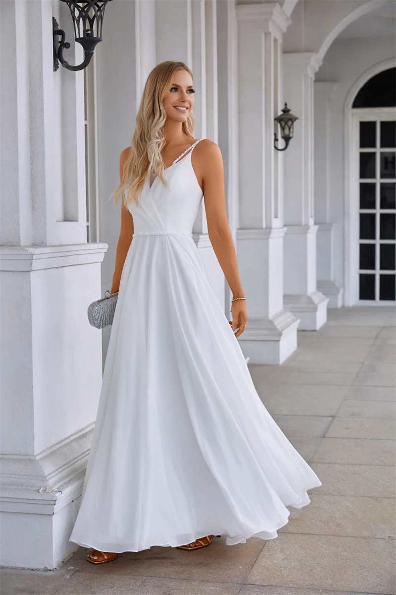 Wholesale White Chiffon Long Prom Dresses Wedding Party Wear Dress 2024 Wholesale White Chiffon Long Prom Dresses Wedding Party Wear Dress 2024