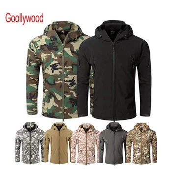 Men's Waterproof Softshell Army Fans Military Jacket Tactical Jacket Camouflage Combat Hoody Coat Winter Fleece Jacket