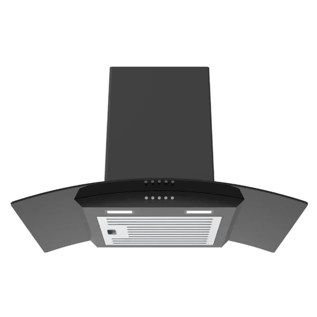 PUSH BUTTON CONTROL CURVED COOKER HOOD WITH SMART AUTO HEAT CLEAN AND STAINLESS STEEL BAFFLE FILTER