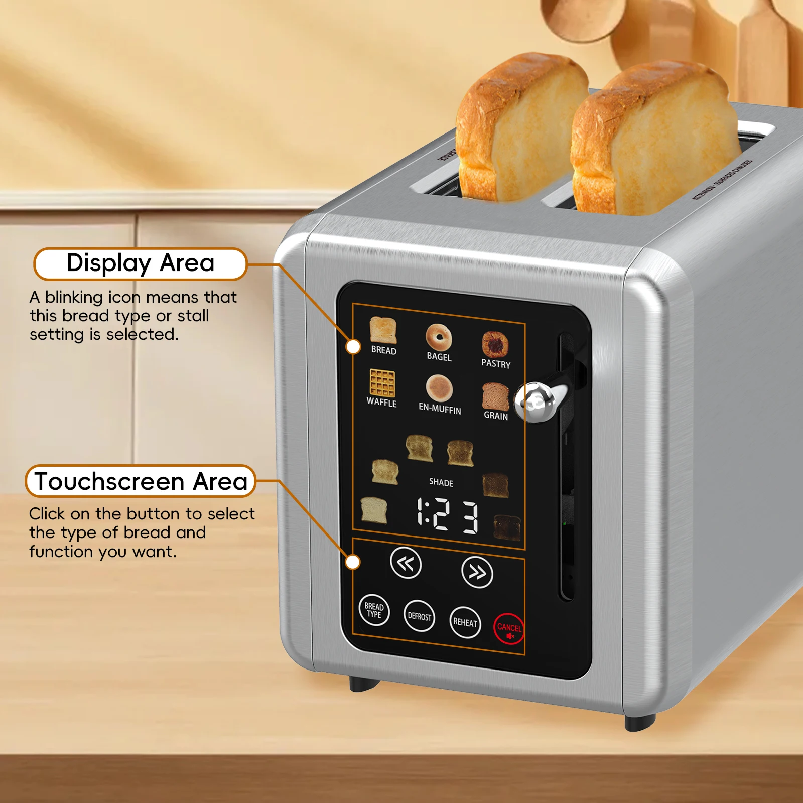 Onson New Style 2slice Stainless Steel Electronic Toaster Manual Bread