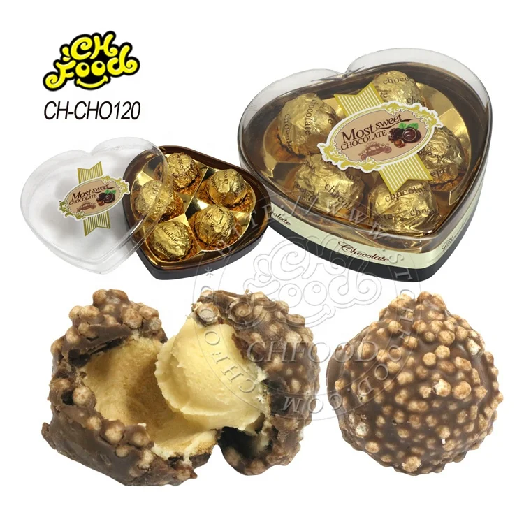 5pcs Heart Shape Golden Chocolate Ball Cookies Chocolate Ball Filled Milk Halal Chocolate Candy Sweets Wholesale