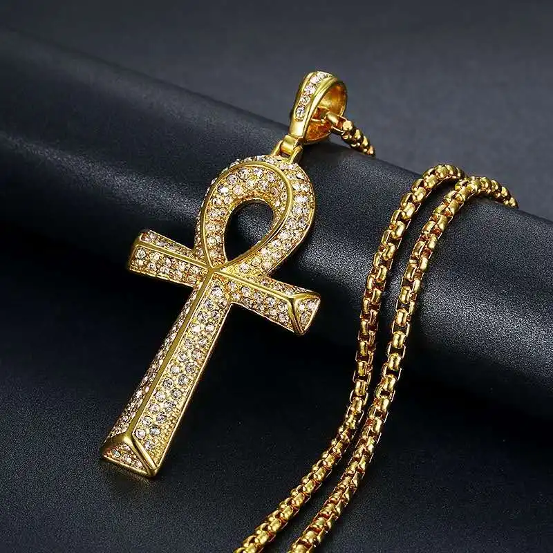 High quality handmade gold plated crystal diamond egyptian anka life key cross pendants