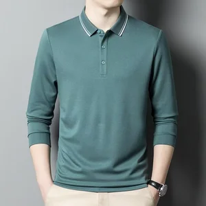 Wholesale Men's Long Sleeve for Polo Shirts Fashionable Solid Golf Sports Casual T-Shirt Embroidered Knitted Fabric Anti-Wrinkle