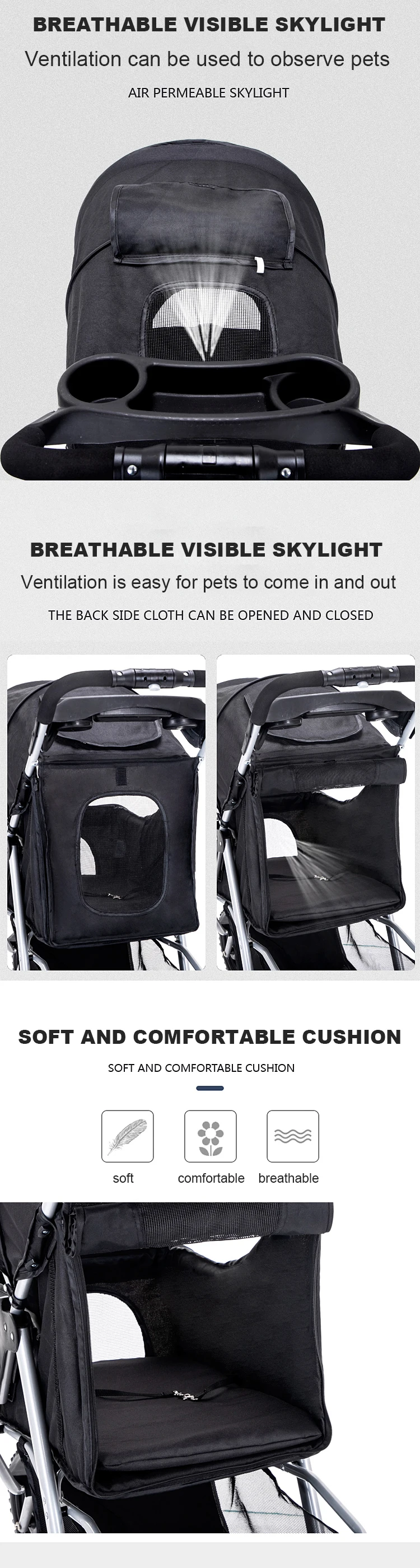 Removeable Pet Stroller Cat Dog Cage Stroller Travel Folding Carrier