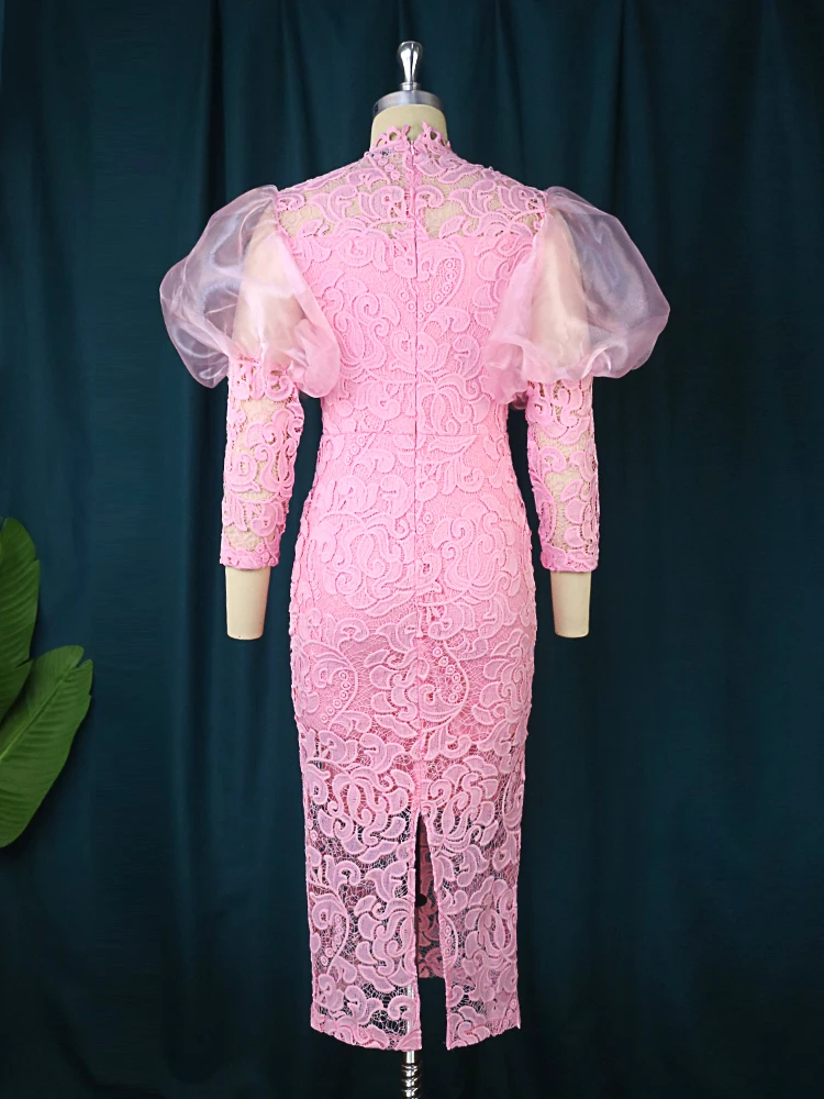Autumn Pink Lace Party Bodycon Elegant Classy Retro Dress Autumn Pink Lace Party Bodycon Elegant Classy Retro Dress