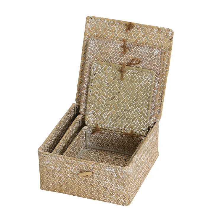 China Manufacturer High Quality Custom Small Storage Box Seagrass Box Set With Lid