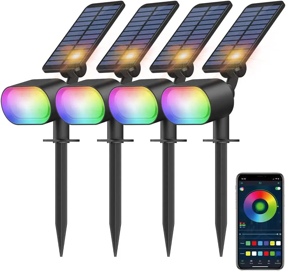 Best-selling Smart  Spotlight Color Changing RGB Solar Wall Light with APP Control IP65 Waterproof