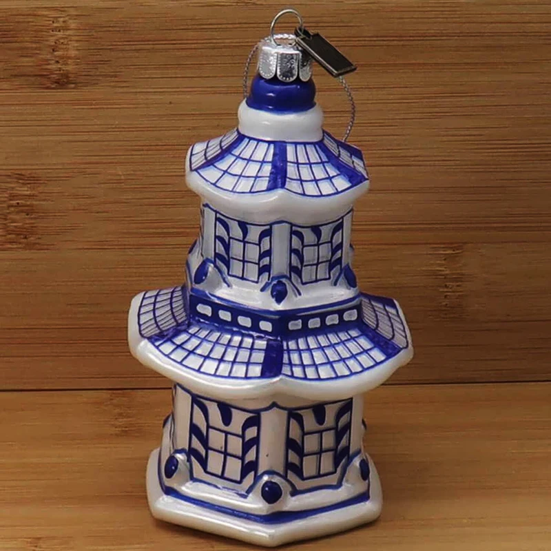 product wholesale support custom christmas home decor figurines gift vintage ceramic pagoda christmas tree ornaments-3