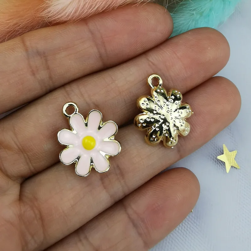 Assorted Mixed Enamel Alloy Daisy Flowers Pendant Charms DIY Accessories Christmas Jewelry Making