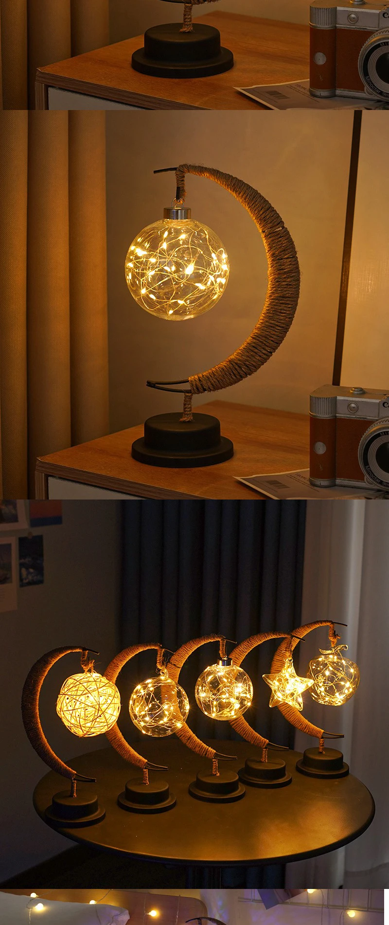 New Led Star And Moon Rechargeable Lights,Birthday Lights,Hemp Rope ...