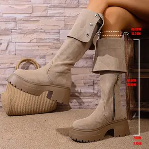 Custom Designs Fashion Women's Autumn Knee High Boots Solid Color Plus Size Suede Leather Boots for Women