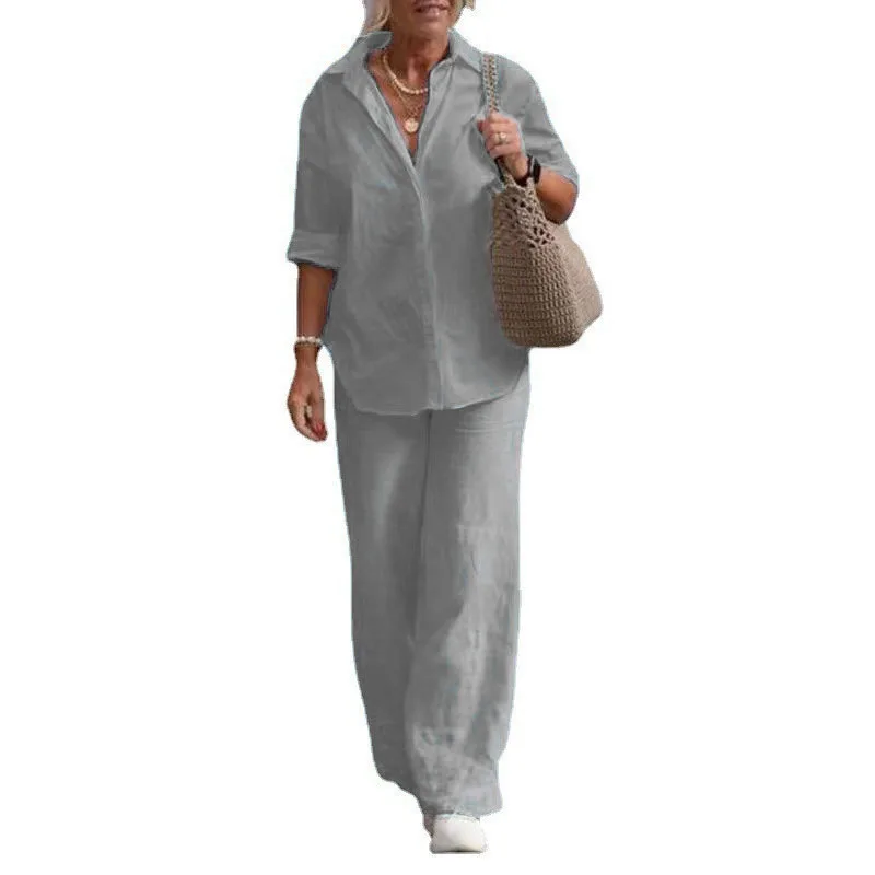 2025 New Spring Summer Women's Shirt Pants Sets Ladies Clothes Casual Fashion Linen Plus aperçu 2