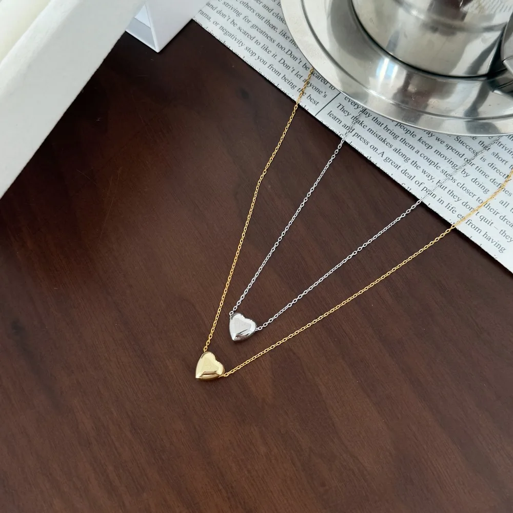 KAKODIY Simple Elegant Design Beautiful 925 Sterling Silver Rhodium Plated 18K Gold Plated Chain Glossy Heart Love Pendant Necklace detail 2