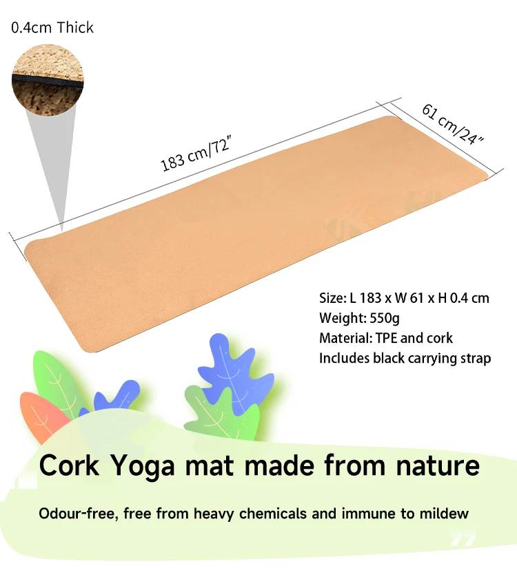 Huayi Premium Natural Cork Yoga Mat Custom Eco Friendly Natural Organic