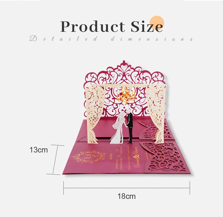Customized Laser Cut 3d Pop Up Burgundy Paper Birthday Party Marriage
