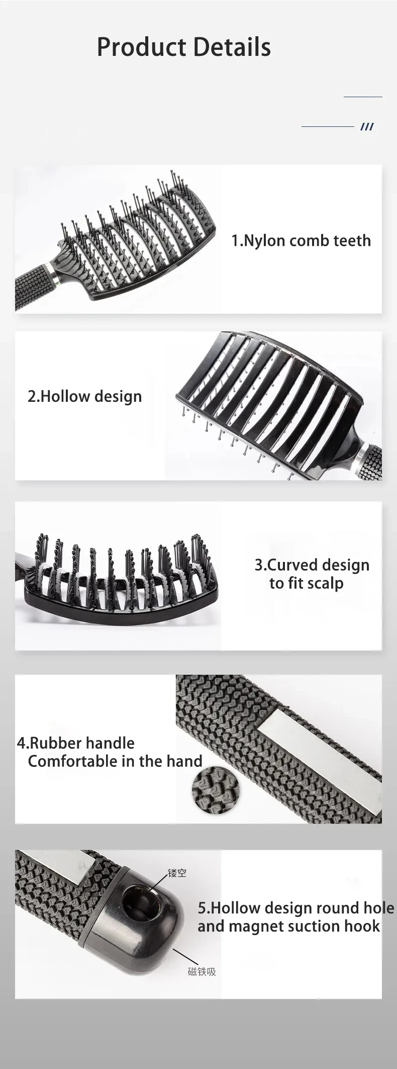 Custom Logo Curved Vented Detangling Hair Brush Scalp Massage Hair Brush Multicolor Nylon Bristles Hair Brush