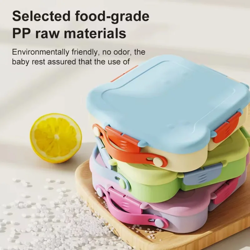 Portable 4 Compartment Tray School Lunchbox Cute Cartoon Design Microwave & Dishwasher Safe BPA Free