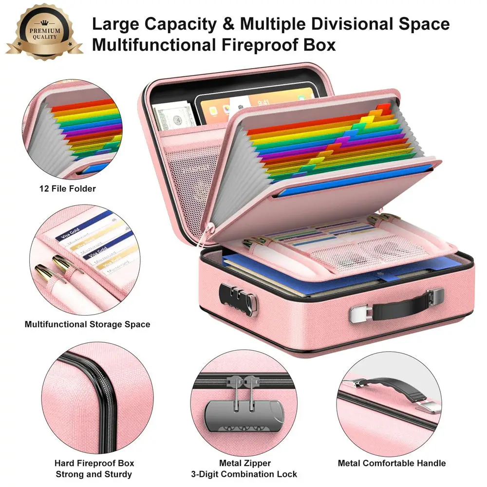 YIHUAXING Fireproof and Waterproof File Bag for Storage with Lock, Hard File Box Bag for Documents and Certificates