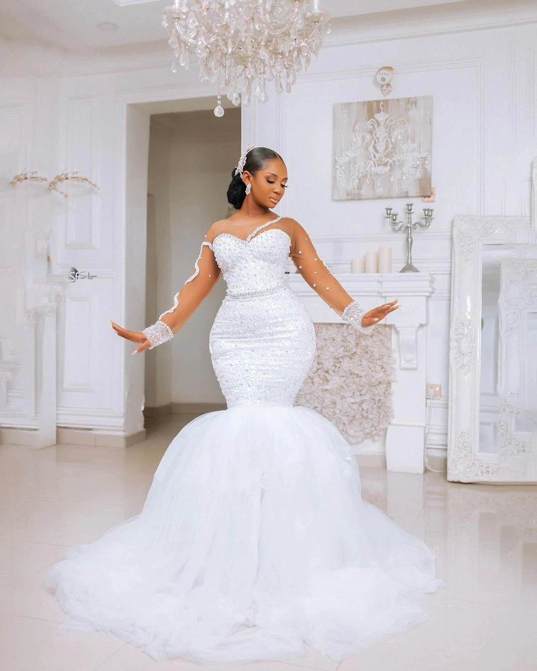 Mumuleo Shinny Full Beads Crystals Mermaid Wedding With