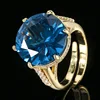 open size Gold blue pointed crystal ring
