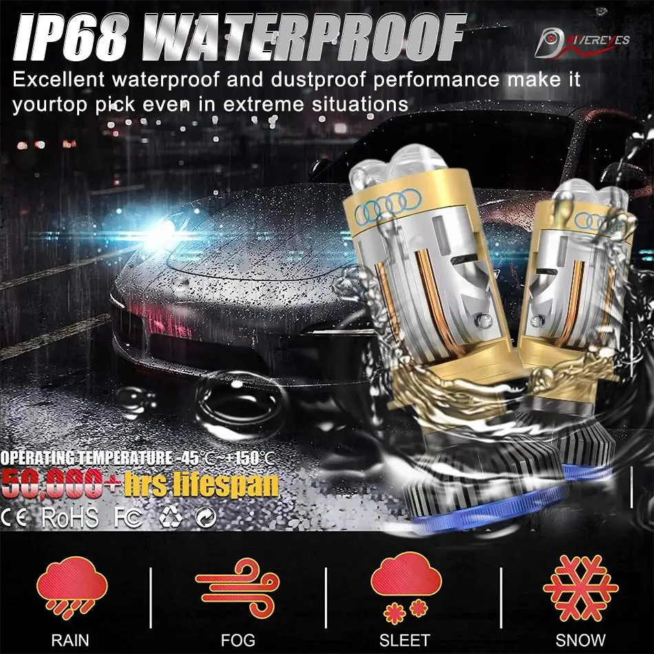 T8 Pro LED H4 Projector Bulb H4 Mini LED Laser Lens Retrofit 150W Canbus Auto LED Lights H4 LED Headlight Projector