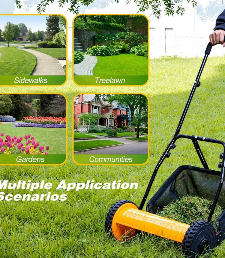 Gardening Tool Push Reel Walk-Behind Steel Lawn Mowers with Multiple-Blade 4-Position Cutting Height Adjustment