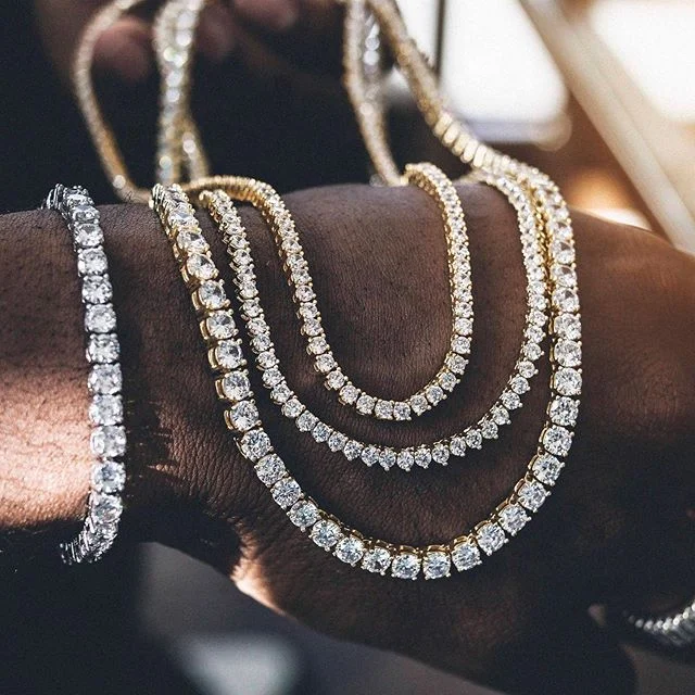 Fine Jewelry Hip Hop 925 Sterling Silver VVS Moissanite Diamond Cluster Iced Out Tennis Chain Bracelet Necklace For Men Women