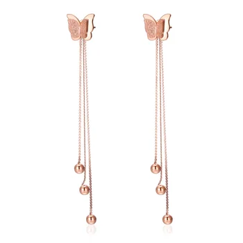 Newest Unique Elegant Design Rose Gold Wire Sexy Women butterfly tassel Earring