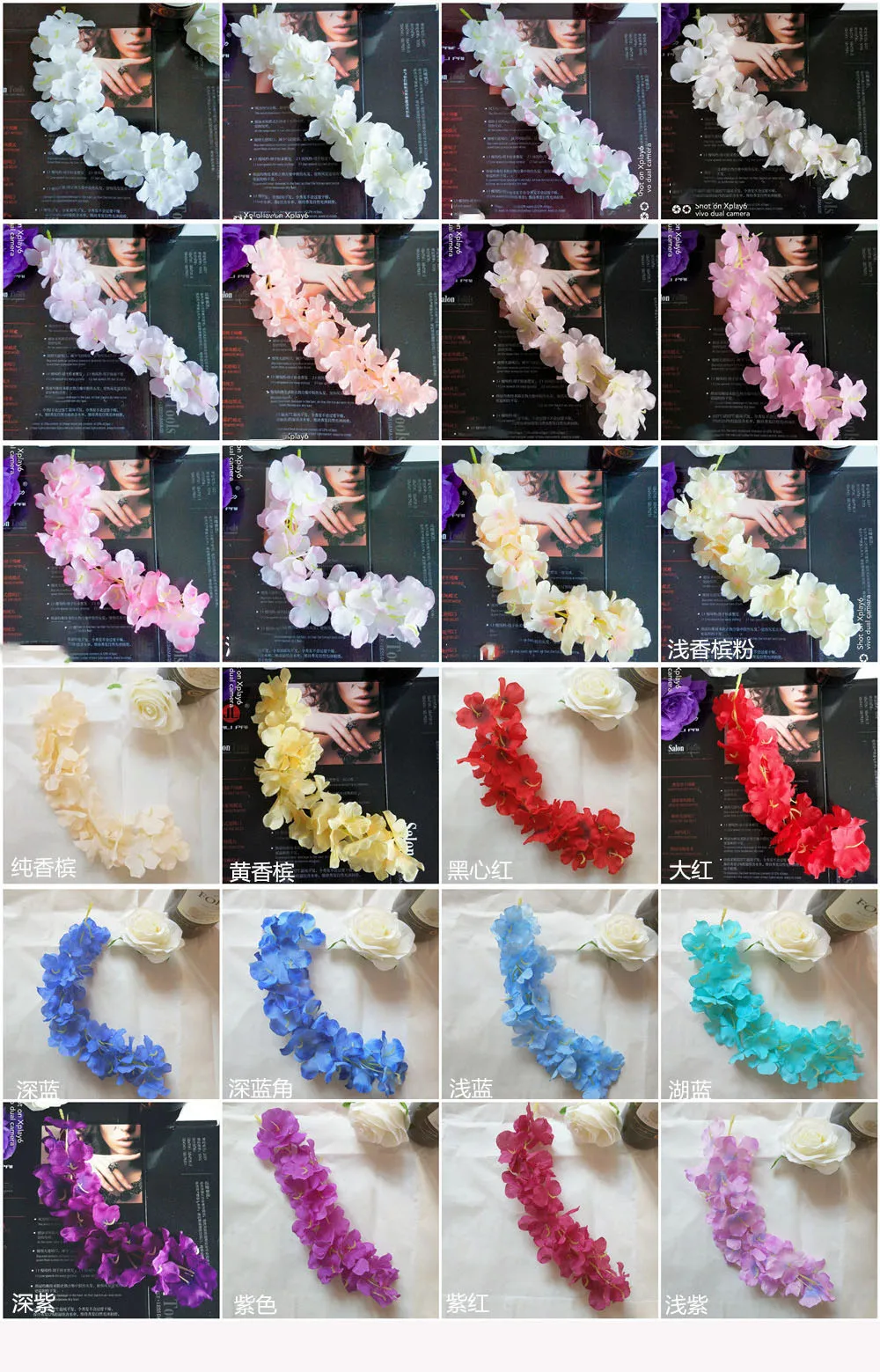 Dv005 Wholesale Wisteria Hanging Flowers White Pink Silk Wisteria