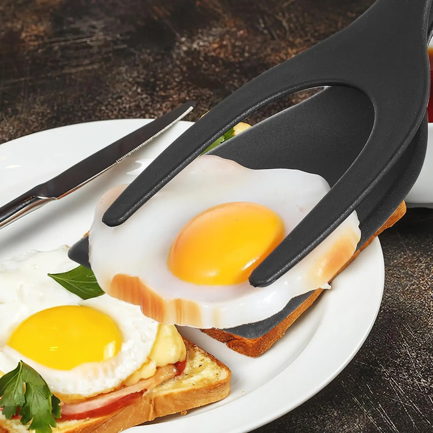 Multifunctional 2-in-1 Non-Stick Food Clip Tongs Fried Egg Cooking Turner Pancake Spatula Pizza Barbecue Omelet Clamp