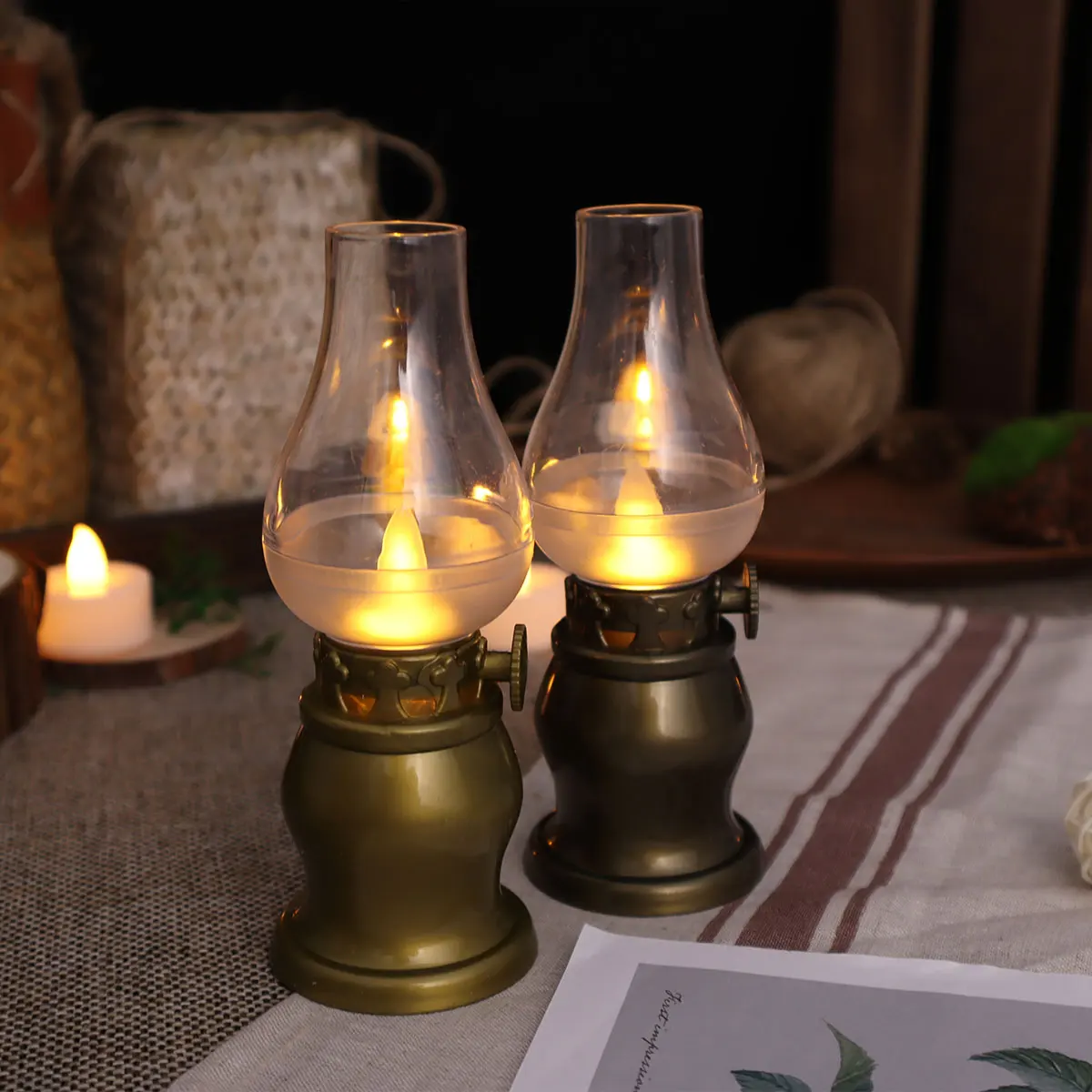 Transparent Retro Kerosene Lamp Candle Flameless LED Candle Home Desktop Decor Holiday Decor Halloween Christmas Party Light