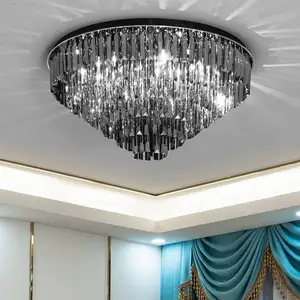 Smoky Gray Crystal Chandelier Lighting Bedroom Round Modern Crystal Led Ceiling Light