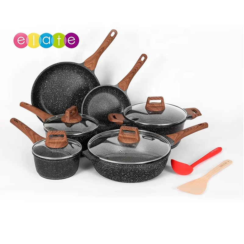 ESLITE LIFE Nonstick Cookware Sets, 8 Pcs Granite Coating Pots and Pans Set  Kitchen Cooking Set, Compatible with All Stovetops (Gas, Electric 