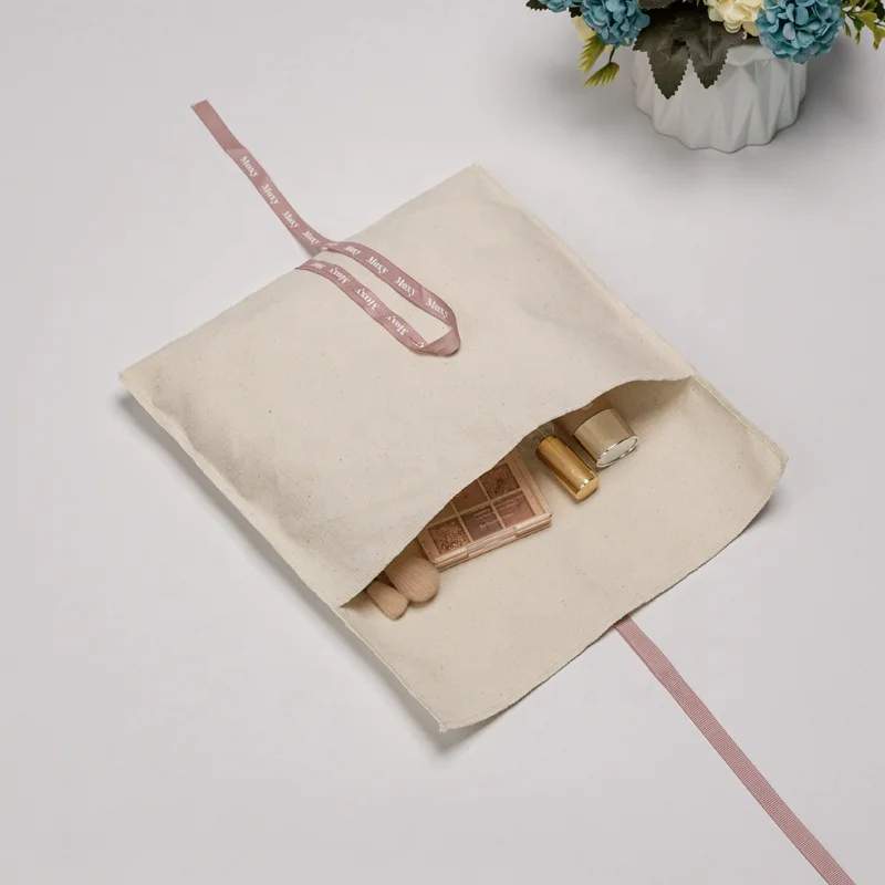 Custom Logo Printed Canvas Envelope Baby Clothing Packing Dust Bag Natural Cotton Flap Pillow Pouch Bag