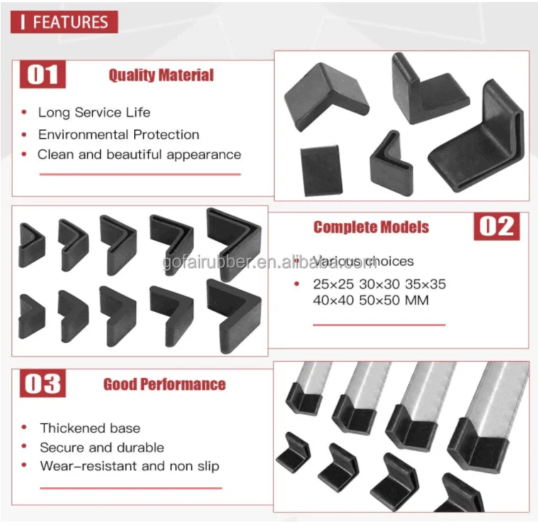 Pvc L Shape Angle Iron Rubber End Caps Steel Frame Racks Rubber Feet