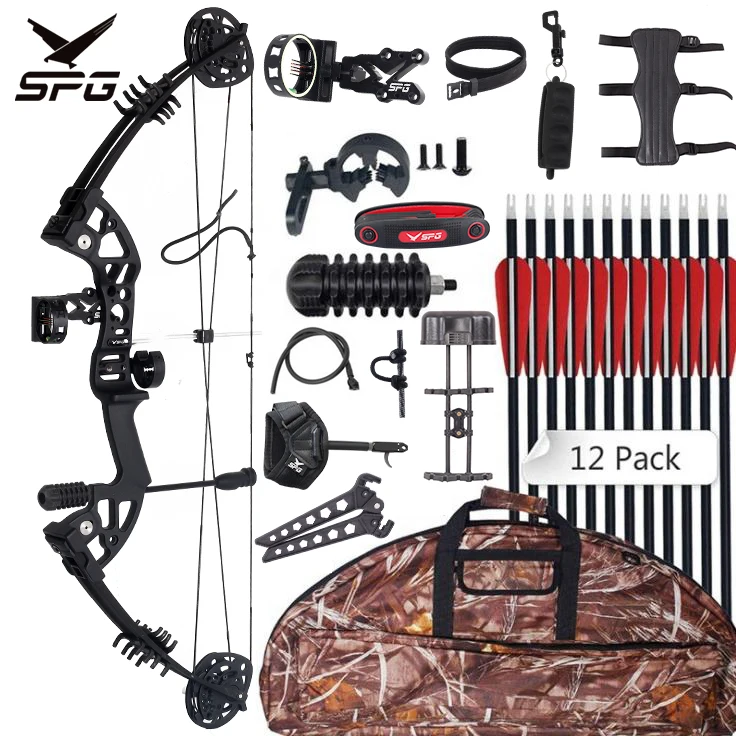 Spg Compound Bow Archery Hunting Metal Bow And Mixed Carbon Arrow Set