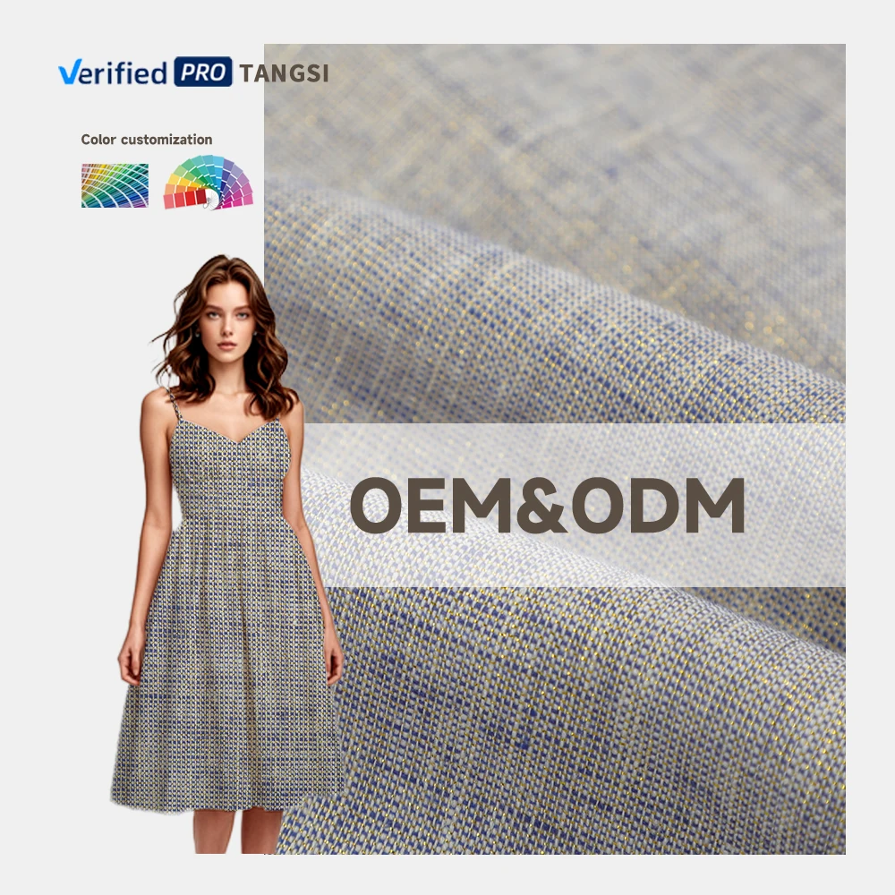 Factory Wholesale Cheap Price Custom Fashion Design Organic Linen Cotton Woven Yarn Dyed Fabric for Women's Clothing Dresses
