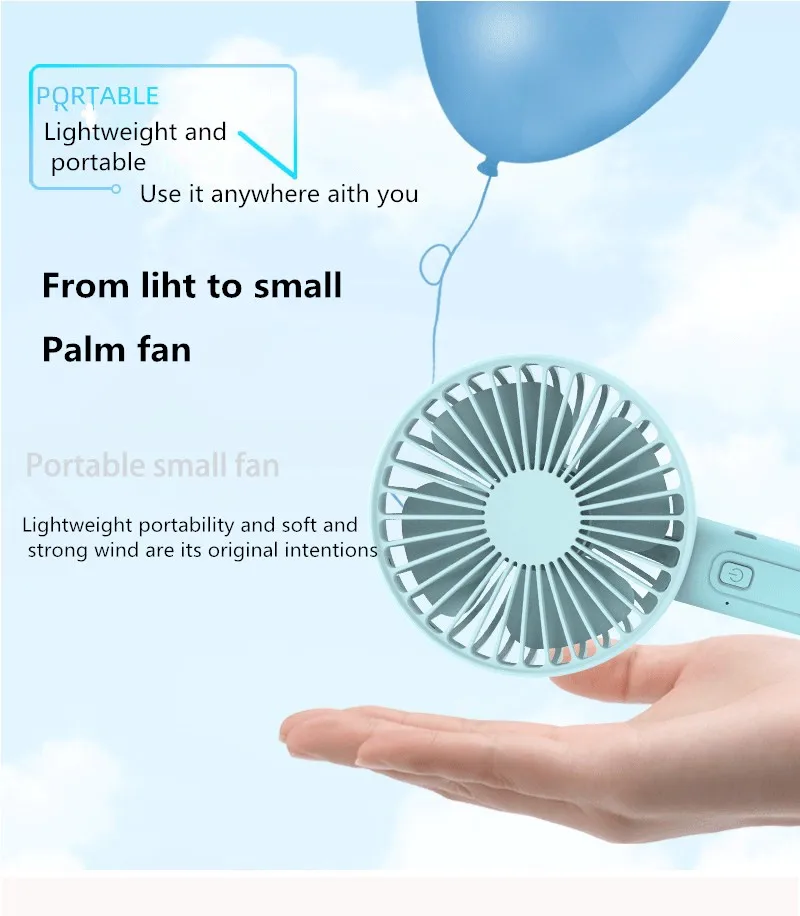 Customizable Portable Mini Handheld Fan Rechargeable USB & Electric Powered Three Speed Wind for Outdoor & Household Use