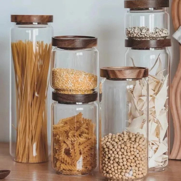 Prodcued various sizes glass storage jar with lids custom kitchen glass ...