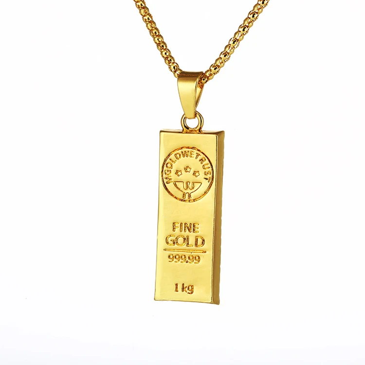Gold Plated Bar Pendant Necklace 