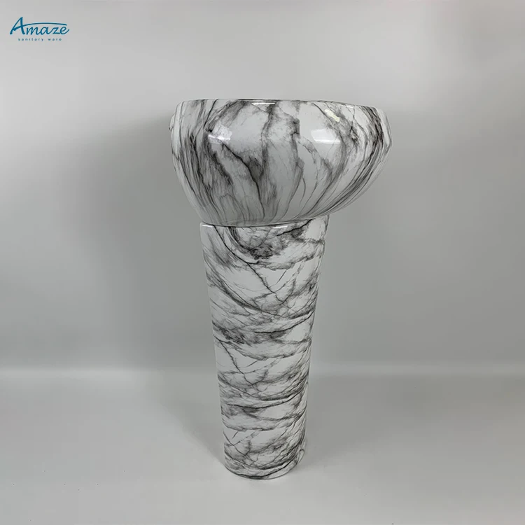 Modern style series marble design bathroom sink ceramic sanitary ware pedestal wash basin factory