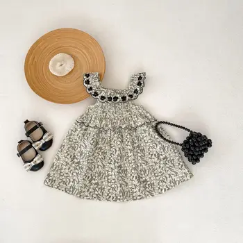 2024 Summer baby girl 0-3 Children's floral embroidered sleeveless trendy cotton dress