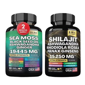 Factory Sea Moss Shilajit Black Seed Oil Ashwagandha Turmeric Bladderwrack Burdock Ginger Complex Herbal Supplement Capsules