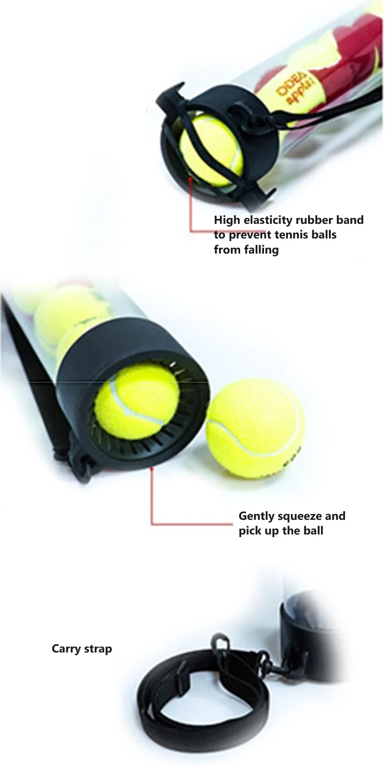 Tennis Ball Grabber Tennis Ball Pick up Tube with Shoulder Strap Lightweight Tennis Ball Retriever Collector Tube Carrier factory