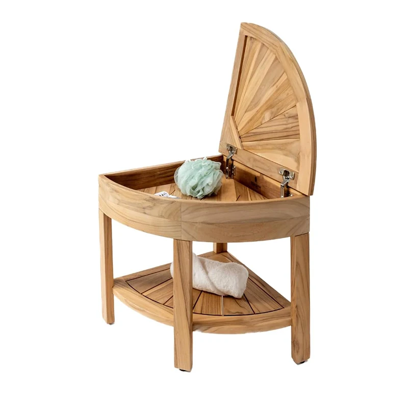 Teak Shower Bench Corner Shower Stool Foot Rest Bathroom Seat Builtin