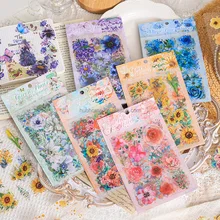 Botanical Series Sticker Vintage 6 Sheets Flowers Transparent Stickers PET Nature Plant Floral Stickers
