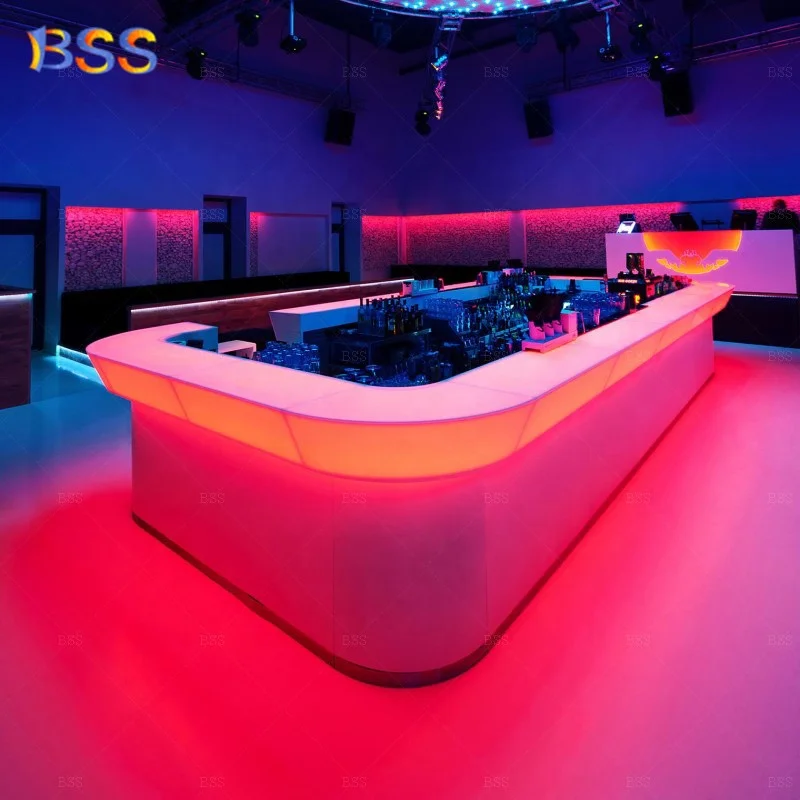 Pub Counter Table U Shape Modern Design Translucent Corian Led Night Club Bar Counter